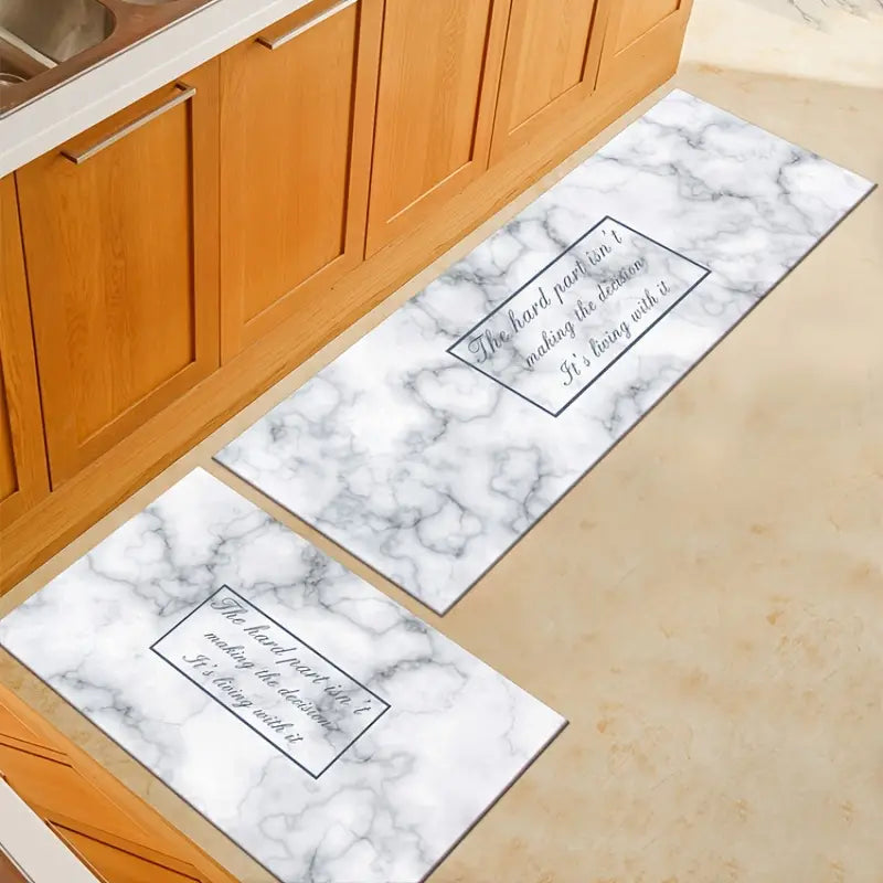 2pcs Juego de Alfombras de Cocina de Mármol Moderno, Antideslizante
