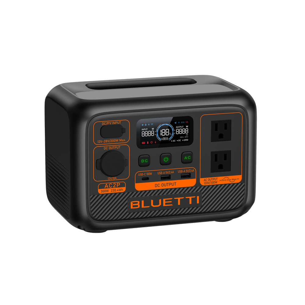 BLUETTI AC2P Portable Power Station 230.4Wh LiFePO4 300W Pure Sine Wave Solar Generator