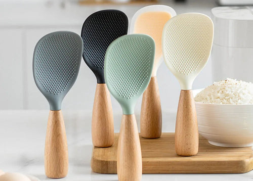 1Pcs Silicone Spoon Non-Stick Cooking Spoon Anti-Scalding Pot Rice High-Temperature-Resistant Spoon Durable Kitchen Gadgets