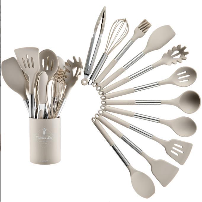 Juego de Utensilios de Cocina de Silicona de 13 Piezas con Mango de Acero
