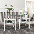 Set Of 2, Modern Tempered Glass Tea Table Coffee Table End Table, Square Table For Living Room, Transparent White
