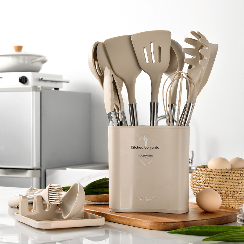 Juego de Utensilios de Cocina de Silicona de 13 Piezas con Mango de Acero