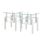 Set Of 2, Modern Tempered Glass Tea Table Coffee Table End Table, Square Table For Living Room, Transparent White